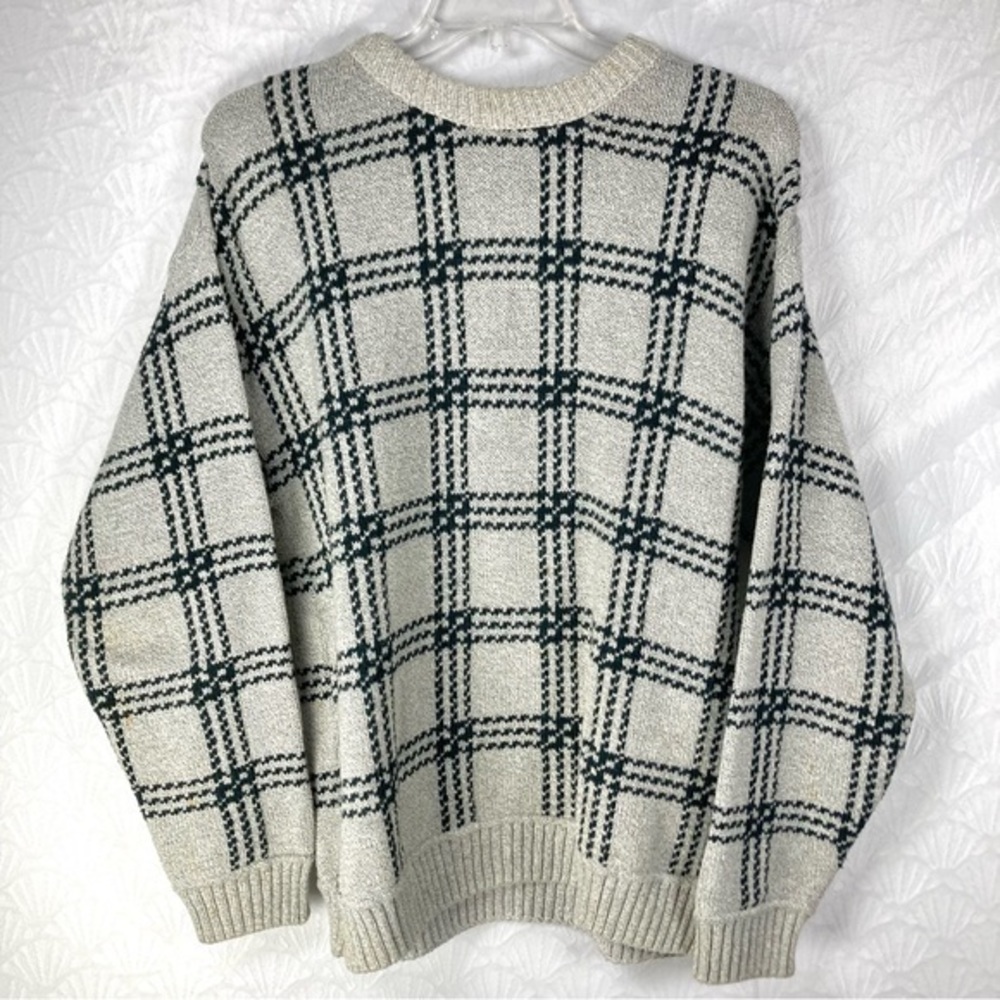 Savile Row Vintage Men's 100% Cotton Chunky Pullover Black/Gray Plaid Sweater L